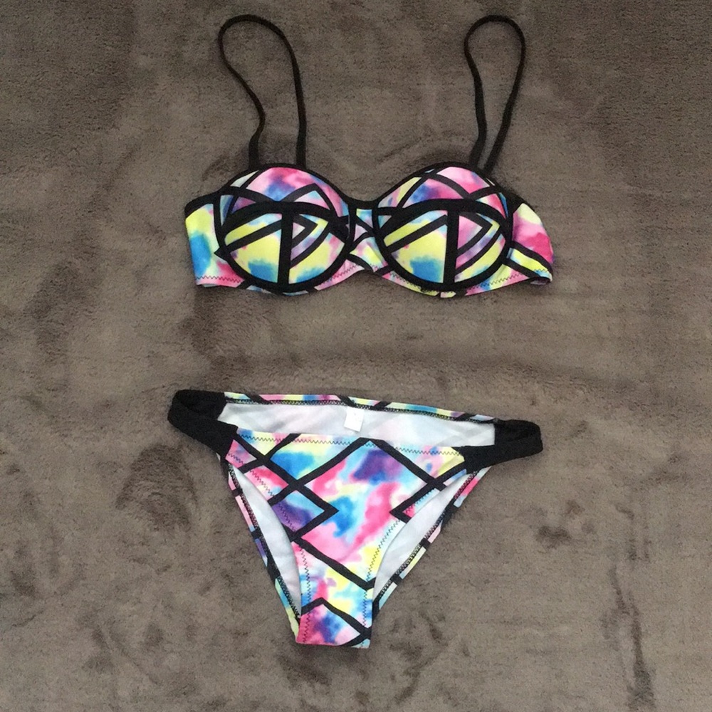 rainbow tie dye geometric bikini